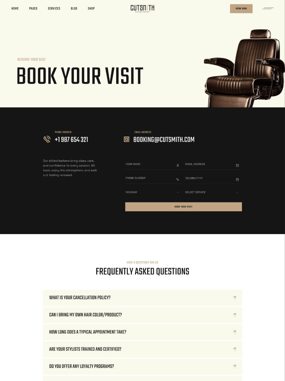 Cutsmith Booking Form Page